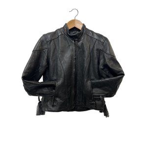 River Road Black Biker Motorcycle Leather Jacket